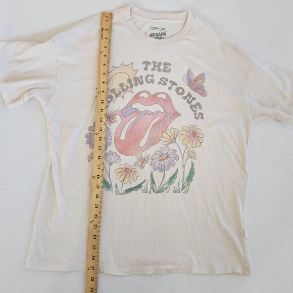 AE Band Tee American Eagle Rolling Stones Graphic Cream Floral Retro Casual Boho - Picture 8 of 8
